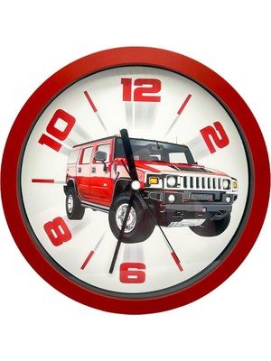 Asseds Store Premium Serisi Jeep Desenli Kırmızıduvar Saati 25 cm