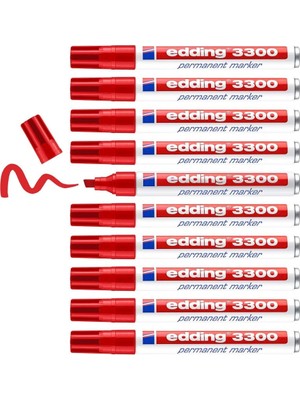 Asseds Store 3300 Permanent Markör - Kırmızı - 10 Kalem - 1-5 mm Kesik Uçlu