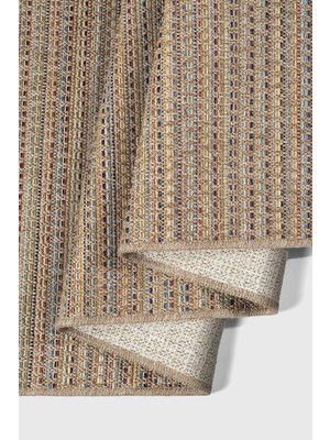 Saraz Halı Rio Serisi 7911A Modern Sisal Dokuma Renkli Çizgili Halı - Iskandinav Tarz Hasır Kilim - Antialerjik Leke Tutmaz