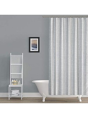 Ecovibe Mermer Desen Banyo Perdesi - Beyaz Çizgili Duş Perdesi, 180X200 cm Tek Kanat Banyo Duş Perdesi - Lüx Küvet Perdesi - Su Geçirmez Kumaş Perde