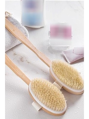 Asseds Store Banyo Peeling Duş Lifi Vücut Fırçası Sırt Kesesi Kuru Fırçalama At Kılı Selülit Giderici Ahşap 1450
