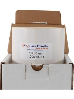 Asseds Store Kuşe Etiket 70MM x 50MM Ruloda 1000 Adet 40MM Çapında Baskısız Barkod Yazıcı Etiketi
