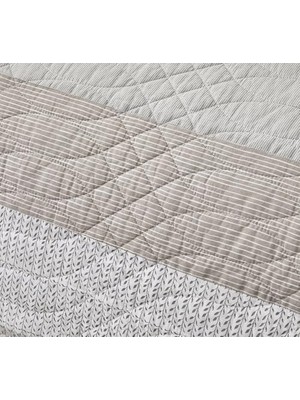 Asseds Store Robyn 3 Parça Nötr Boz Kahverengi Gri Beyaz Çiçekli Çiçeği Yama Işi Çizgili Yorgan Seti - Önceden Yıkanmış Pamuklu Örtü - Hafif Ters Çevrilebilir Yatak Örtüsü, Battal Boy