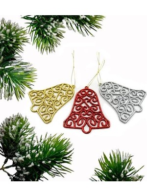 Asseds Store Yılbaşı Ağacı Için Asılabilir Çan Süsleri – Parlak Simli 3’lü Dekor Seti | Yılbaşı Ağaç Süsü