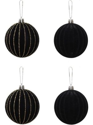 Asseds Store Yılbaşı Topu 8cm Kadife 4'lü Siyah
