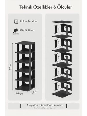 Asseds Store Siyah 5 Katlı – Plastik Çok Katlı Ayakkabı Düzenleyici, Portatif ve Dayanıklı Ayakkabı Rafı, Kolay Kurulum – 77X27X24 cm