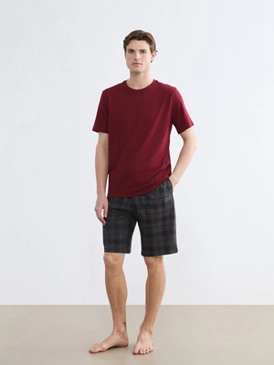 LC Waikiki Lc Waıkıkı Bordo Standart Kalıp Ekose Erkek Şortlu Pijama Takımı