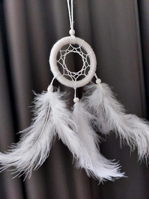Ecovibe Araba Dikiz Aynası Süsü/rüya Kapanı/düş Kapanı/dreamcatcher/handmade/el Yapımı/beyaz Dreamcatcher