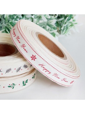 Ecovibe Pamuk Şerit, Happy New, 1.5 cm 2 Metre Natürel