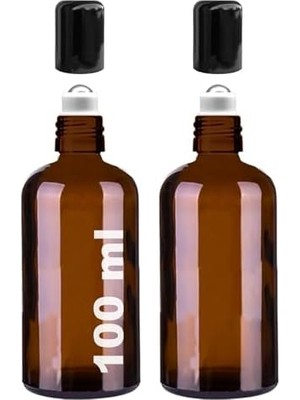 Ecovibe 100 ml Çelik Roll On Şişesi 100 cc Sızdırmaz Siyah Kapaklı Cam Şişe 2 Adet (, 100)