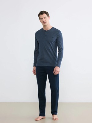 LC Waikiki Lc Waıkıkı Mavi Bisiklet Yaka Düz Erkek Pijama Takımı