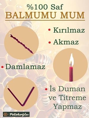 Ecovibe (40 Adet Bordo) Mum Dilek Mumu Doğal Petek Ince Uzun Parti Rituel Doğum Günü Mumu Beeswax Candle