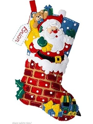 Asseds Store Bucilla Keçe Aplike Çorap Seti, Jolly Chimney 18" Keçe Aplike Çorap Yapma Seti, 89543E