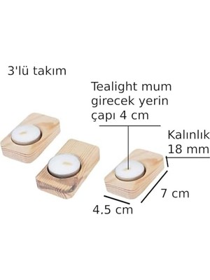 Asseds Store Ahşap Ağaç Tealight Mumluk Dekoratif Mumluk Mum Standı 3'lü Set