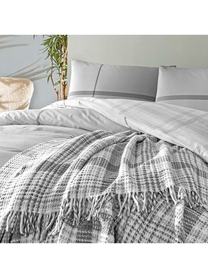 Ecovibe Elwood Battaniyeli DESENLI%100 Pamukscotch Pamuk Battaniye, Gri, Çift Kişilik