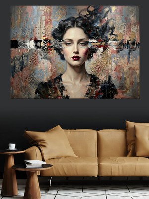 Tablomega Çiçekli ve Parçalanmış Kadın Portresi Dekoratif Kanvas - Mdf Ahşap Tablo