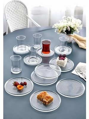 Ecovibe 18 Parça Çay Seti Takımı - Pasta Tabağı, Çay Bardağı, Çay Tabağı - Sade Modern Kahvaltı Takımı Seti