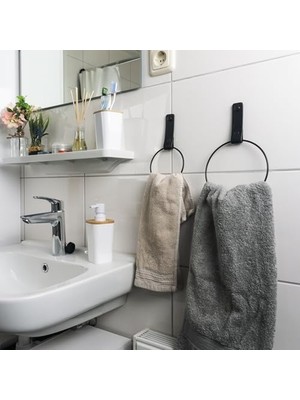 Ecovibe Deri Havlu Askısı, Ikili Metal Kulplu Havlu Askısı - Siyah
