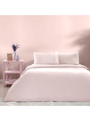 Ecovibe Basic Düz Pamuk Nevresim Takımı Pudra, Tek Kişilik
