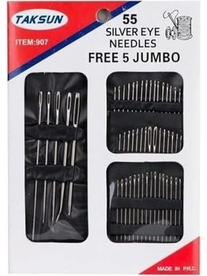 Asseds Store 55 Parça Gümüş Göz Iğne Seti, 5 Adet Iğne