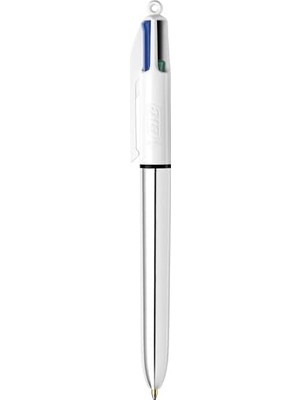Ecovibe 4 Colours Gümüş Gövde Tükenmez Kalem 12'li Kutu, 4 Renk (Mavi, Siyah,yeşil ve Kırmızı), 1.0 Mm. Uç