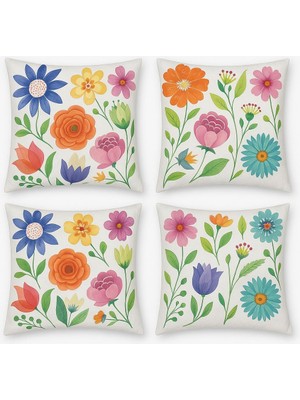 Ecovibe Dijital Baskı Çiçek Desenli Dekoratif Yastık Kılıfı 45X45 cm – Fermuarlı, Yıkanabilir, Renkli Tasarım, 4’lü Set – Iç Yastık Dahil Değildir