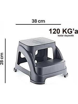 Ecovibe Iki Basamaklı Kaymaz Tabure - 120 kg Taşıma Kapasiteli - Basamaklı Tabure - Sert Plastik