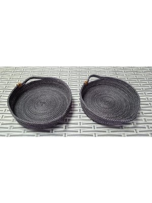 Ecovibe Hasır 2 Adet Örme Tepsi Sepet Kordon Halat Jüt Ip Düzenleyici