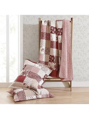 Ecovibe - Kraliçe Yorgan Seti, Ters Çevrilebilir Pamuklu Yatak Örtüleri, Kırk Yama Işi Esinlenen Ev Dekoru (Celina Patchwork Kırmızı, Kraliçe)