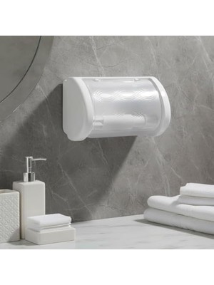 Ecovibe Beyaz Desenli Kapaklı Tuvalet Kağıtlığı - Dayanıklı ve Şık Tasarım, Tuvalet ve Banyo Kullanımına Uygun