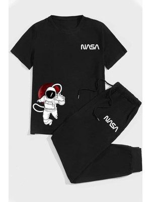 Punix Kids Özel Seri Nasa Baskılı %100 Pamuk Kısa Kollu Yazlık Erkek Çocuk Trend Eşofman Takımı