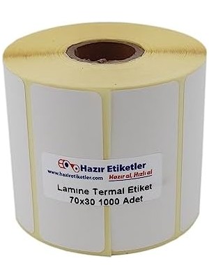 Ecovibe Lamine Termal Etiket 70MM x 30MM Ruloda 1000 Adet 40MM Çapında Direk Termal Transfer Etiketi