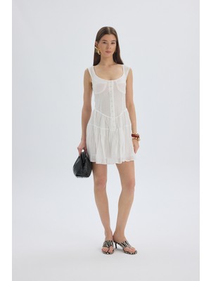 Mai Serena Düğmeli Ekru Mini Elbise