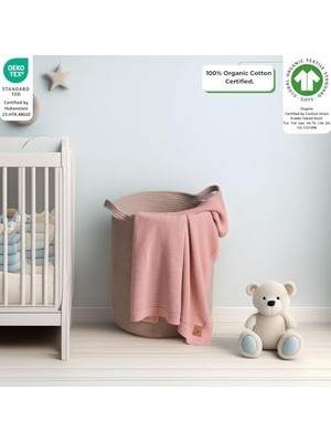 Ecovibe Dedi ALINA%100 Organik Pamuklu Bebek Battaniyesi Kızlar/erkek Çocuklar Için 80X100 cm - Kundak ve Bebek Battaniyesi, Yumuşak Hafif Örgü Battaniye (Pembe)