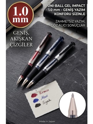 Artlantis Mavi Siyah Kırmızı Imza Kalemi 3 Renk Uniball Gel Impact 1.0 mm Roller Pilot Kalem UM-153S Roller Uçlu Likit Mürekkepli
