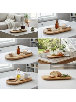 Ecovibe Ayaklı Bambu Sunum Tabakları, Ayaklı Bambu Sunumluk, Kek, Börek, Çörek ve Çikolata Sunum Tepsisi Yuvarlak Kenarlı Oval Sunumluk (32XM*12CM*1,5CM)
