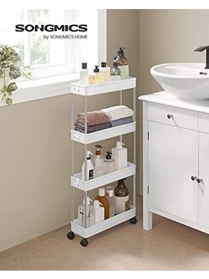 Ecovibe Arabası, 4 Seviyeli Mutfak Arabası, Mutfak Rafı, Tekerlekli Niş Rafı, Banyo Rafı, Yerden Tasarruf Sağlayan, Beyaz