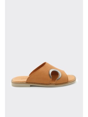 Derinet Hakiki Deri Tokalı Kadın Terlik