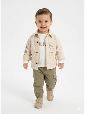 HaanBebe Erkek Çocuk Gabardin Ceket Kargo Pantolonlu 3'lü Bebek Takımı - Bayramlık ve Günlük Kombin