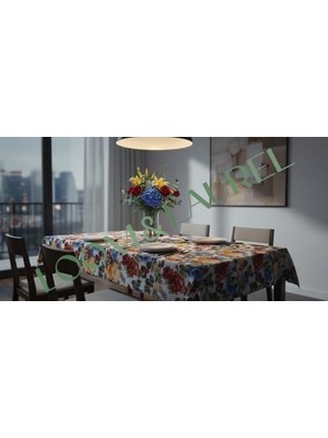 Ecovibe Loom & Laurel Baskılı Yıkanabilir Masa Örtüsü Mutfak Bahçe Piknik Masa Örtüsü (140X140)