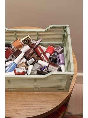 Bistopia Katlanabilir Çok Amaçlı Taşıma Kasaları Saklama Kutusu, Plastik Istiflenebilir, Yatak Odası Ofis Banyo Tuvalet Malzemeleri Kozmetik Için (Açık Yeşil)