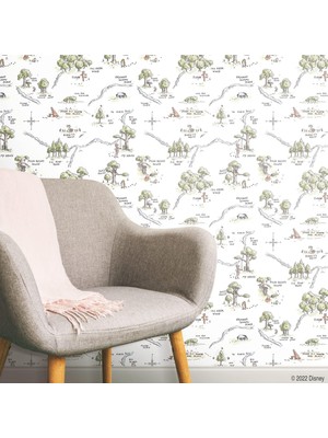 Bistopia RMK12440RL Çok Renkli The Pooh 100 Acre Ahşap Harita Soyma ve Yapıştır Duvar Kağıdı