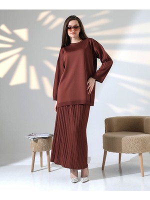 Molly Nelly Kadın Uzun Piliseli Etek Bluz Günlük Triko Takım