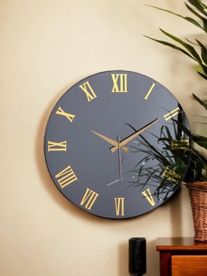 Ecovibe Galaxy Premium Serisi Aynalı 50 cm Sessiz Akar Roma Rakamlı Duvar Saati Füme