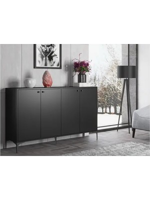 Vivense Hestia Premıum Konsol, 4 Kapaklı, Siyah, 160 cm