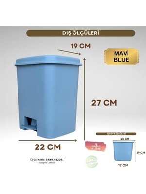 Bistopia Plastik Dekoratif Mutfak Banyo Çöp Kovası 6l Renkli Pedallı Mavi, Gri,beyaz,siyah Ofis Temizlik Kovası Çöp Konteynırı Kolay Temizlenir (Mavi)