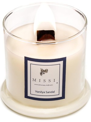 Bistopia Üfleme Cam Ahşap Fitilli Vanilya Sandal Vegan Mum (140 Gr)