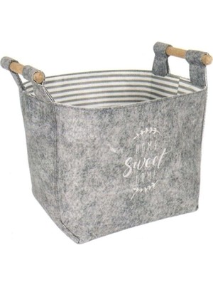 Bistopia Buti Keçe Tahta Saplı Düzenleyici Sepet - Çok Amaçlı Saklama Organizer Kutu Mini Gri