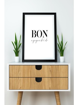 Ecovibe Tek Parça Çerçeve Görünümlü Yazılı Mdf Tablo "bon Appetit"