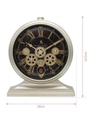 Daders Home Premium Serisi Antik Eskitme Kadranlı Döner Çarklı 32X28 cm Ev ve Ofis Masa ve Duvar Saati Roma Rakamlı Kum Rengi